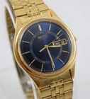 Vintage Seiko Quartz 7N43-8A39 Blue Dial 35mm Gold Plated Case & Bracelet Watch