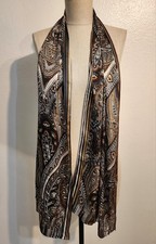 Vintage Anne Klein Scarf Silk Earth Tones Paisley Oblong 70"x 13 1/2"