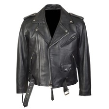 Men's Motorcycle Leather Jacket Genuine Buffalo Skin Brando Style Black Biker