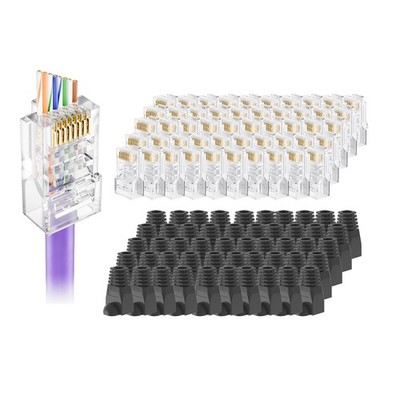 50 PCS Cat5e RJ45 Pass Through Connectors Ends Strain Relief Boots UTP