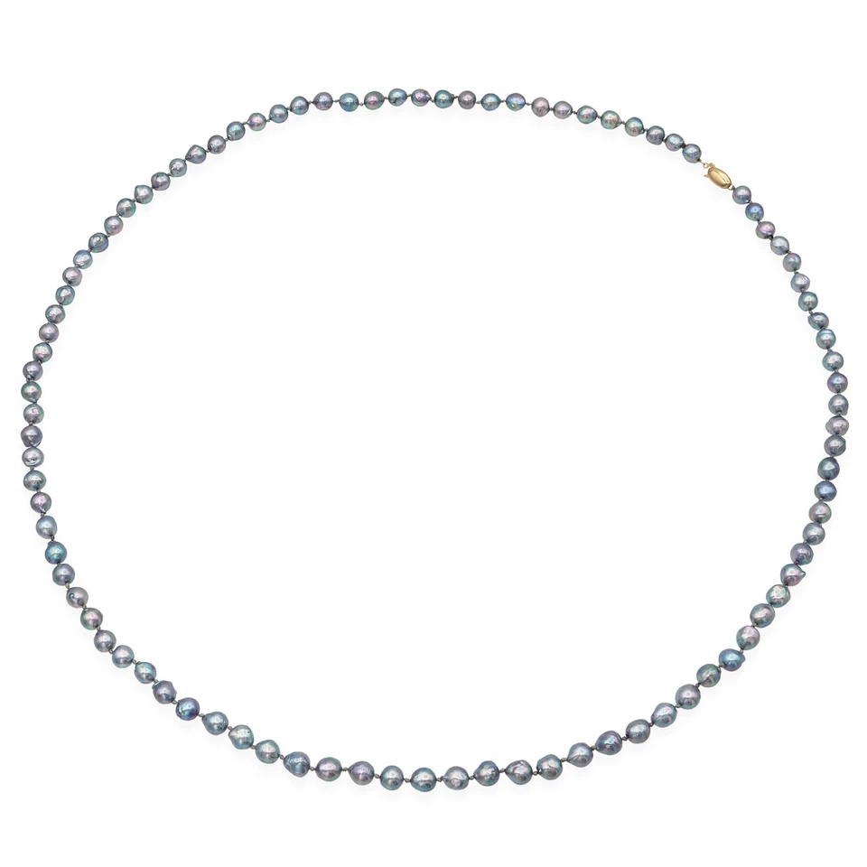 Vintage 14k Yellow Gold Opera Length Pearl Beaded Strand Necklace - Image 2 of 4