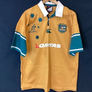 Canterbury Wallabies Rugby Jersey XL Gold Qantas Polo Mens MO#8621