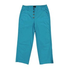 Talbots Crop Pant Button Fly Blue Stretch Cotton Wide Leg Women's Size 6