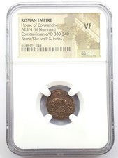 Roman Ae of Urbs Roma Coin (AD 330-346) NGC VF Bronze Ancient Collectible