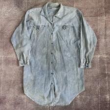 Womens Vintage 90s Midnight Run Acid Stone Wash Denim Button Up Shirt Dress Sz L