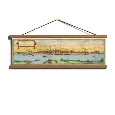 Antique 1575 Panoramic Early View Map of Mainz; Canvas, Magnetic Wooden Hanger
