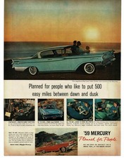 1959 Mercury Park Lane Aqua 2-door Coupe Cruiser Beach Sunset Vintage Print Ad