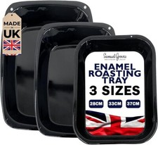 Samuel Groves 3 pcs Enamel Roasting Tin Tray Set Roaster Large Medium and Small