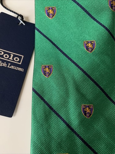 BNWT Polo Ralph Lauren Green Lion Crest Shield Handmade Silk Classic Tie - Picture 4 of 5
