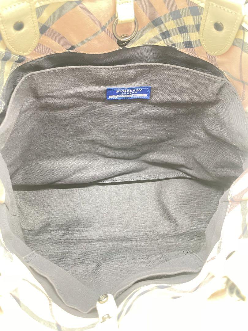 Burberry Blue Label Shoulder Bag Pink Check Canvas Leather Burberry Blue Label Shoulder Bag Pink Check Canvas Leather
