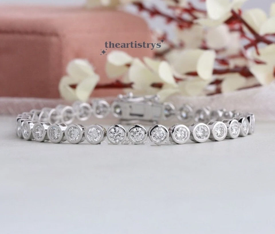 Brazalete de tenis para mujer de 7 pulgadas de oro blanco sólido de 14 quilates de 5 quilates excelente corte redondo Foto 2 de 4