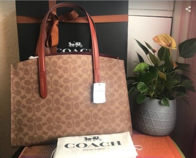 COACH Charlie Shoulder bag/Handbag New Tote Signature Canvas Tan Brown  Colour UK - Main Image