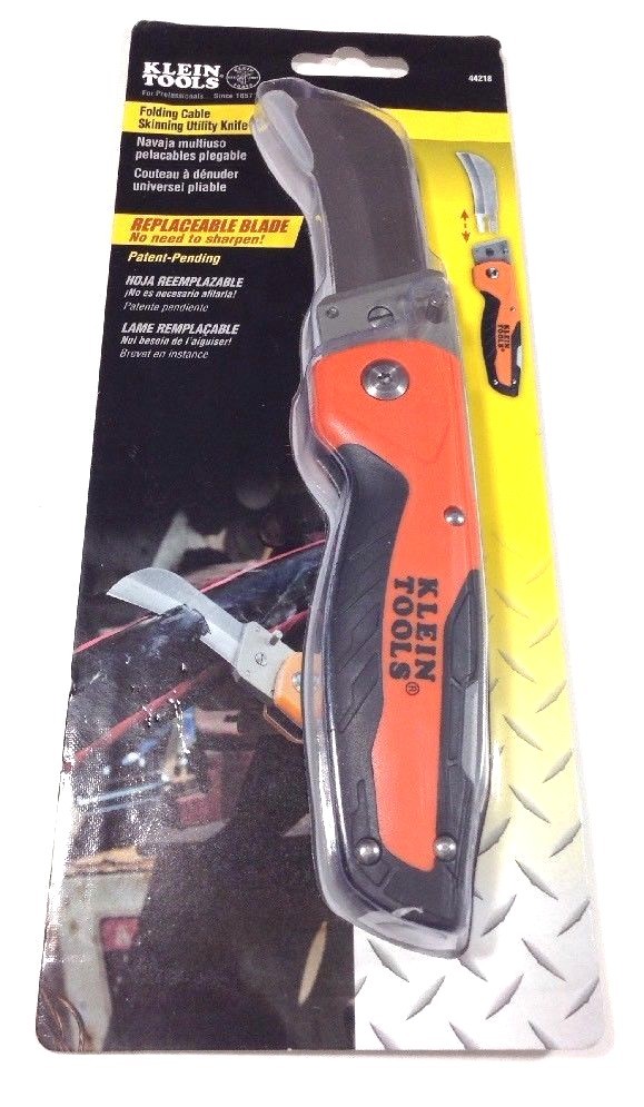 Klein Tools 44218 Cable Skinning Utility Knife Replaceable Heavy Duty Blade Clip