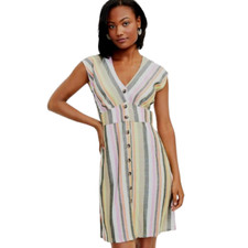 NWT Womens Size 12 Ann Taylor LOFT Multicolor Striped Button Flare Dress NEW