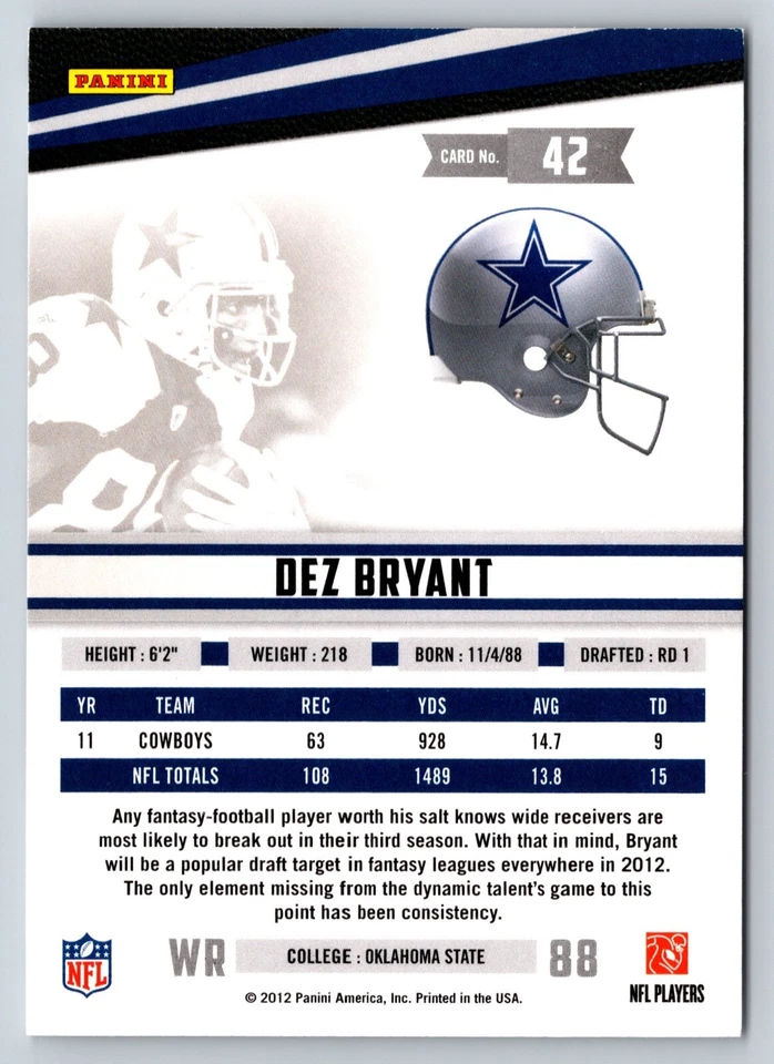 Dez Bryant-2012 Rookies & Stars #42 Cowboys - Image 2 of 2