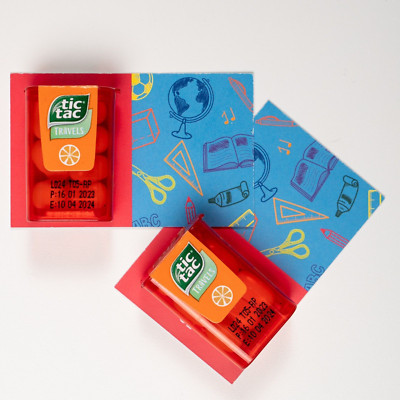 100 x Mini Card mit Tic Tac   |  Zurück in der Schule 