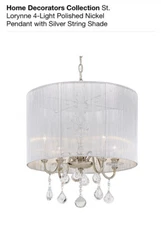 St. Lorynne 4-Light Polished Nickel Pendant with Silver String Shade HOME DECORA