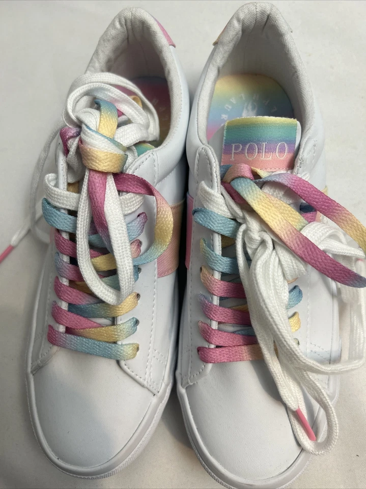 Polo Ralph Lauren Niños Blanco Arco Iris Sayer Zapatos EE. UU. 4.5 Foto 2 de 4