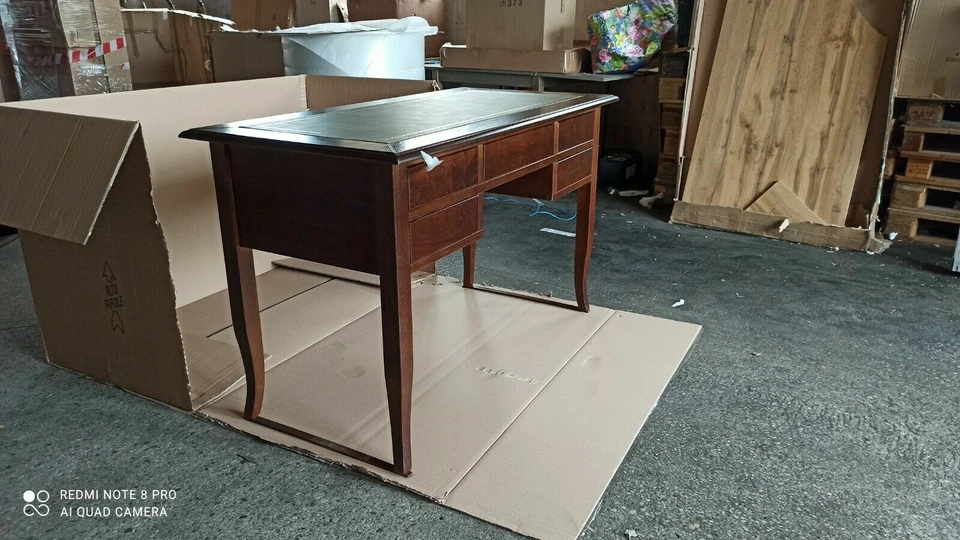 Mobile PC Schreibtisch Büro 5 Schubladen Arte Povera Dunkel Nussbaum 150 CM - Bild 3 von 4