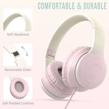 L22 Wired Headphones with Microphone Foldable Stereo for School  Travel Pink