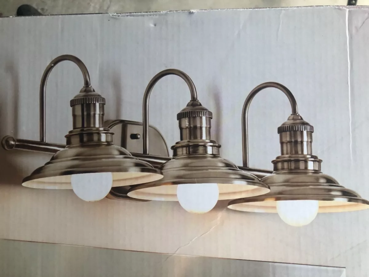 ALLEN ROTH HAINSBROOK 3 LIGHT ANTIQUE PEWTER CONE BATHROOM VANITY LIGHT FIXTURE