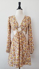 Anthropologie Dress New Size Large Floral Yellow Cut Out Peasant Retro Boho