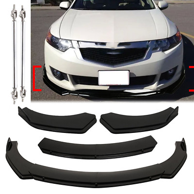 Front Bumper Lips Splitter Spoiler Body Kit +Strut Rods For Acura TSX 2009-2014
