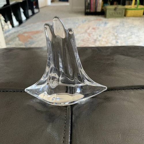 DAUM France Crystal Clear Three Mast SAILBOAT Figurine Paperweight Signed