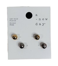 Ball Stud Earring 14k Gold Plated Earrings 2 Pairs Larger 7-8mm Balls