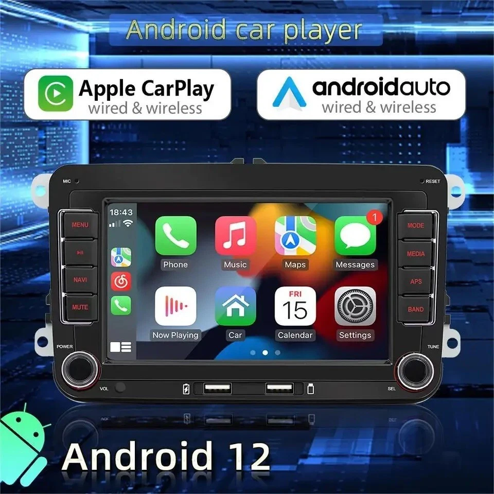 Autoradio Per  Golf 5 6  Polo Passat B6 B7 CC Skoda Jetta 1G+32GB CarPlay +Retro - Immagine 3 di 4