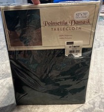 New Christmas Damask Tablecloth Poinsettia Green Sz 52 X 70
