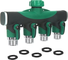 4 Way Garden Hose Splitter 3/4" Heavy Duty Metal Faucet Connector w/ Valves