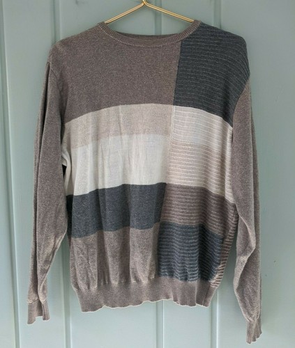 Vintage St Croix Mens Medium Sweater 100% Wool Crew Neck Brown Colorblock MCM - Picture 2 of 6
