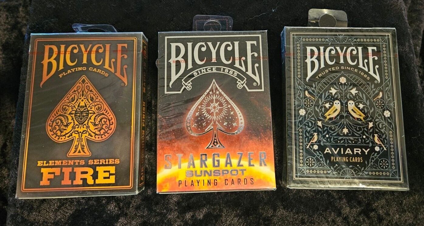 Bicycle Playing Cards 3 Decks Sealed Fire Element STARGAZER Sunspot Aviary *New*
