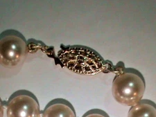 Vintage Majorca Pearl Necklace G.F. Filigree Clasp 24 Inch 8mm Pearls Orig. Tag