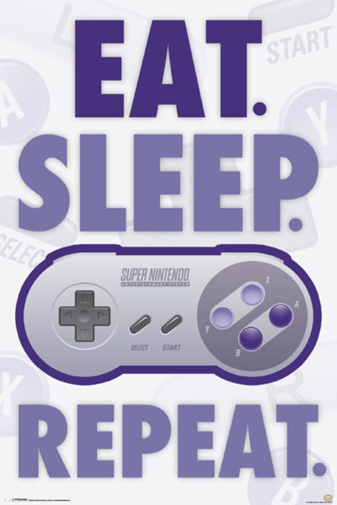 Comer Dormir repetir cartel de juegos de video Super Nintendo 24x36 pulgadas