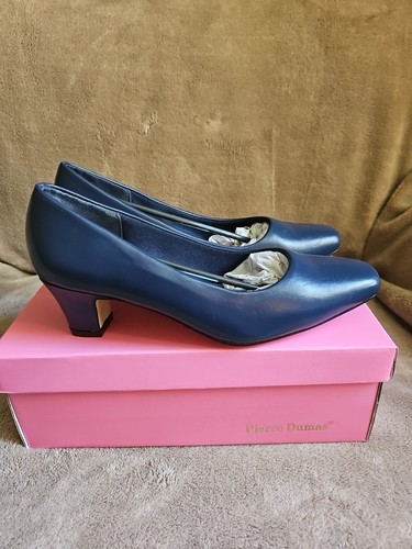 Pierre Dumas Navy Blue Moda Block Heels Pumps Size 7.5 - Picture 3 of 13