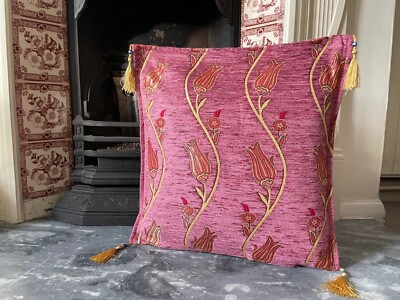 Pink Chenille Cushion Cover, Floral Throw Pillow, Boho Home