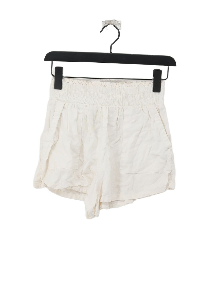 Bershka Women's Shorts S Cream Linen with Viscose Mom UK