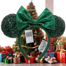 2024 Emerald Green Sequins Disney Park Edition Minnie Ears Christmas Headband
