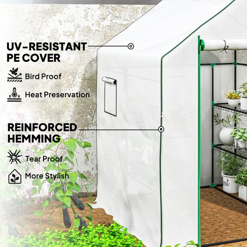 Outsunny Walk-in Greenhouse with 8 Shelves, Outdoor Small Greenhouse, White - Picture 7 of 11