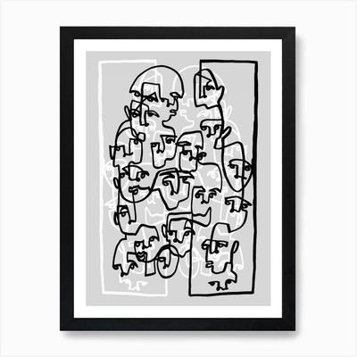 Face Book 3 grau Kunstdruck gerahmt Wandbild Poster Leinwanddruck Bild