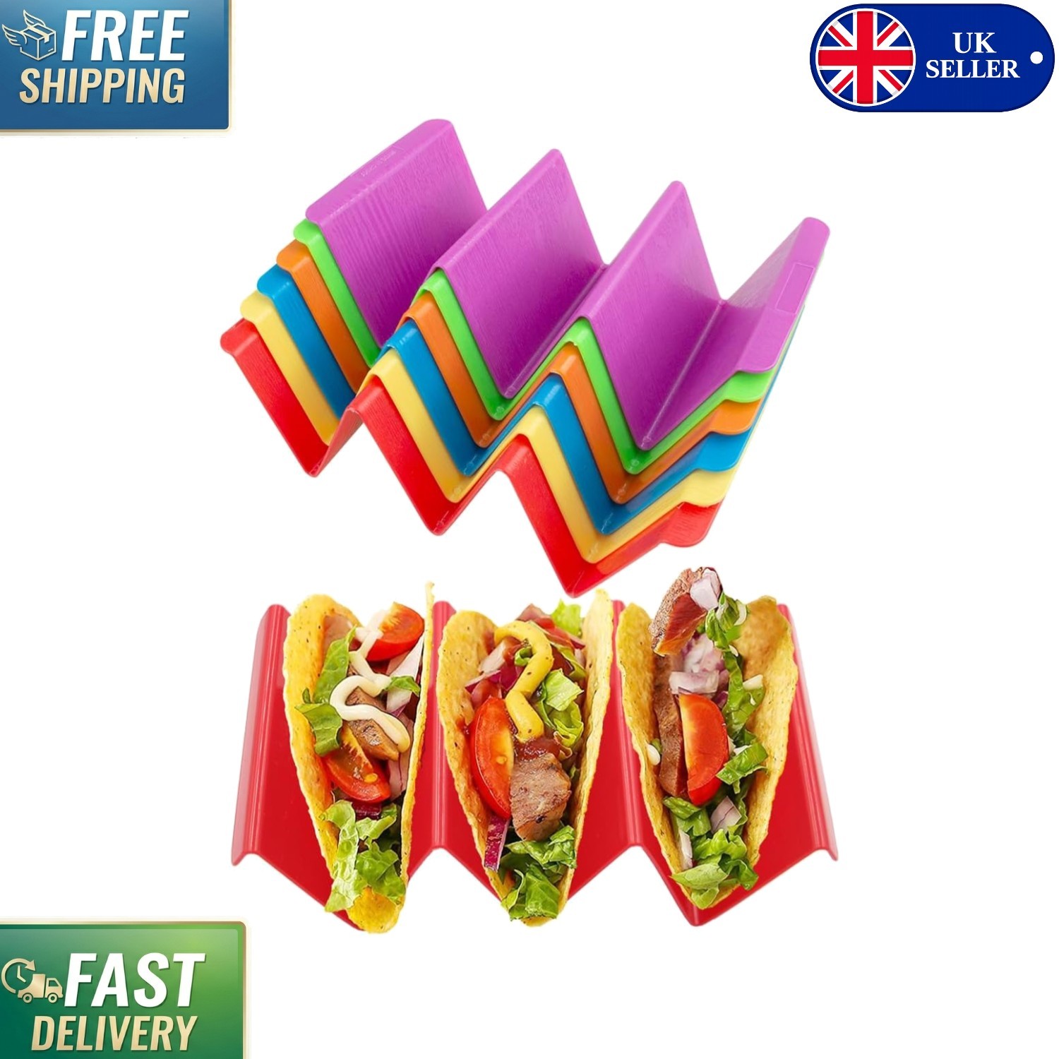 Taco Rack Holders - Holds Up to 3 Tacos Each, Set of 6 in Bright Colors