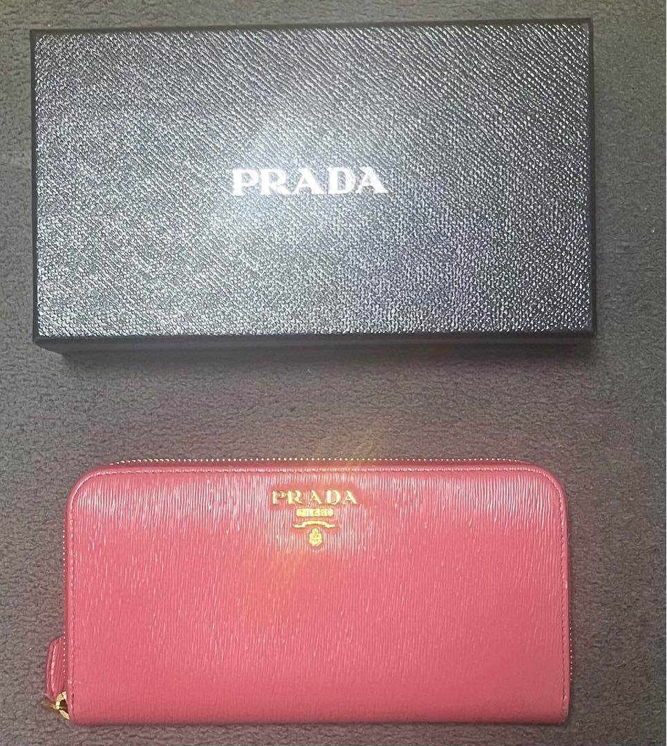 PRADA Pink Leather Long Wallet with Multiple Card Slots