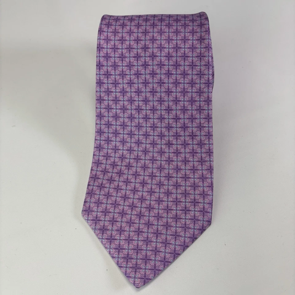 Corbata LUIGI BORRELLI NAPOLI 100 % seda púrpura ITALIA lujo geométrica floral de colección Foto 3 de 4