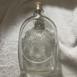 Vintage Bicentennial 1776-1976 Log Cabin Maple Syrup Clear Bottle Cornucopia