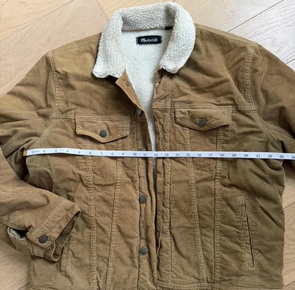 Madewell Men’s Brown Corduroy Sherpa lined Trucker Jacket - Image 3 of 4