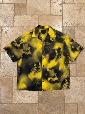 Prada Abstract Fox-Print Yellow Nylon Yellow Bowling Shirt | eBay