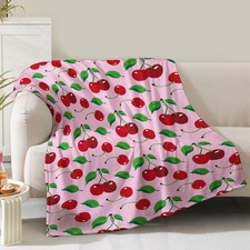 Cherries Blanket Gifts Pink Cherry Fruit Soft Plush Fleece Throw 60x50 Inch