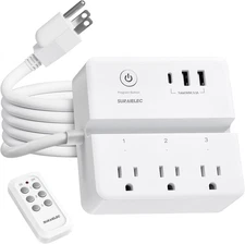 Remote Control Power Strip, 3 Independent Outlets, 3 FT Extension Cord, 1 Type C